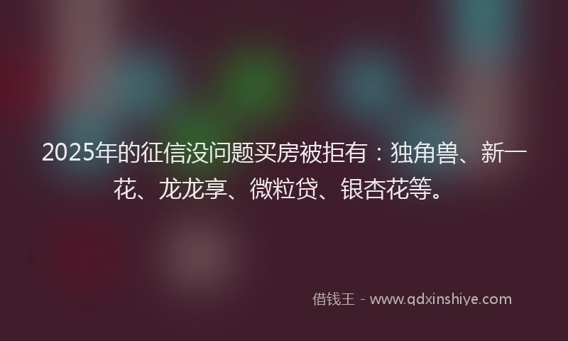 2025年的征信没问题买房被拒有：独角兽、新一花、龙龙享、微粒贷、银杏花等。