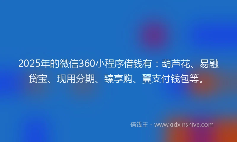 2025年的微信360小程序借钱有：葫芦花、易融贷宝、现用分期、臻享购、翼支付钱包等。