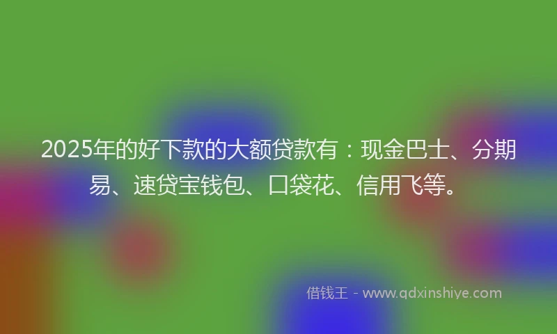 2025年的好下款的大额贷款有：现金巴士、分期易、速贷宝钱包、口袋花、信用飞等。