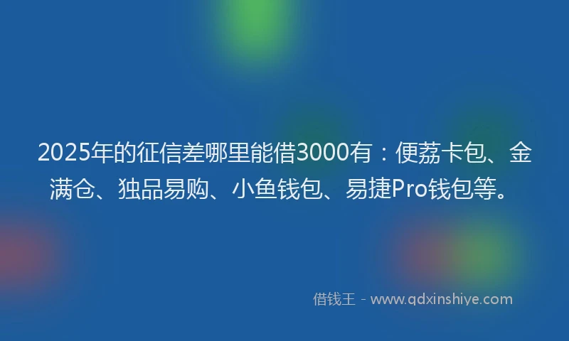 2025年的征信差哪里能借3000有：便荔卡包、金满仓、独品易购、小鱼钱包、易捷Pro钱包等。