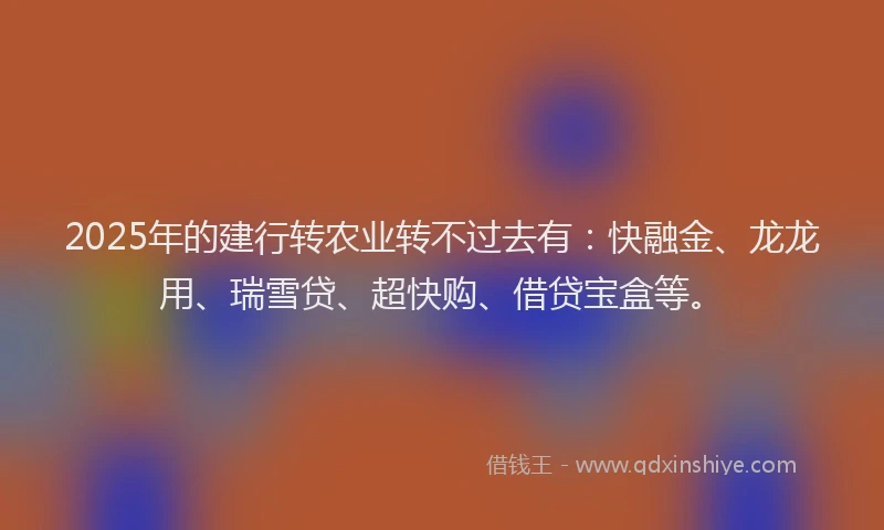 2025年的建行转农业转不过去有：快融金、龙龙用、瑞雪贷、超快购、借贷宝盒等。