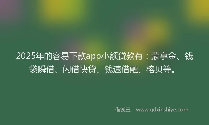 2025年的容易下款app小额贷款有：蒙享金、钱袋瞬借、闪借快贷、钱速借融、榕贝等。