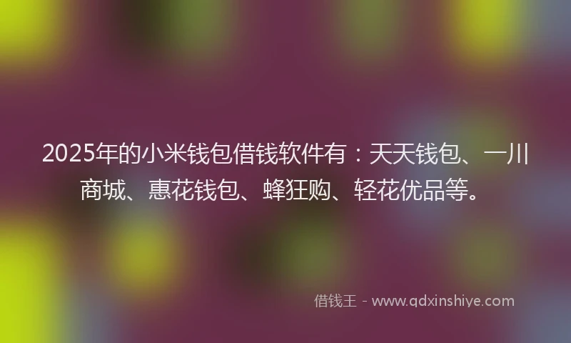2025年的小米钱包借钱软件有：天天钱包、一川商城、惠花钱包、蜂狂购、轻花优品等。