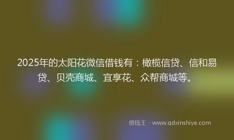 2025年的太阳花微信借钱有：橄榄信贷、信和易贷、贝壳商城、宜享花、众帮商城等。