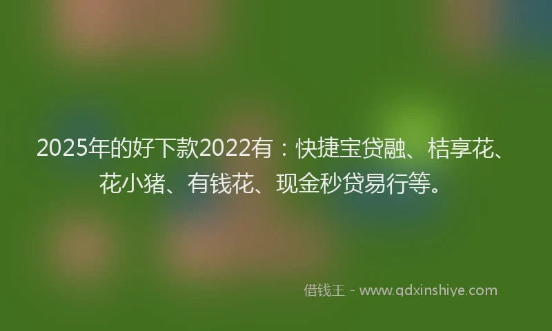 2025年的好下款2022有：快捷宝贷融、桔享花、花小猪、有钱花、现金秒贷易行等。