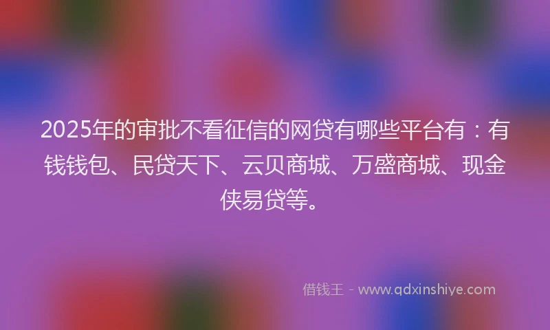 2025年的审批不看征信的网贷有哪些平台有：有钱钱包、民贷天下、云贝商城、万盛商城、现金侠易贷等。