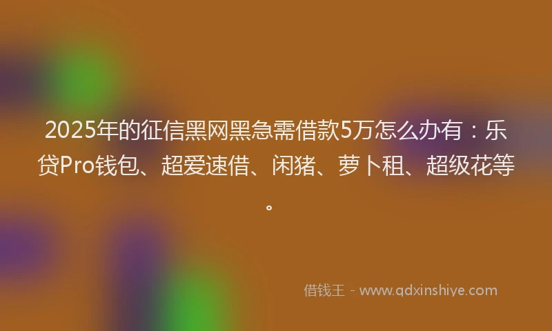 2025年的征信黑网黑急需借款5万怎么办有：乐贷Pro钱包、超爱速借、闲猪、萝卜租、超级花等。