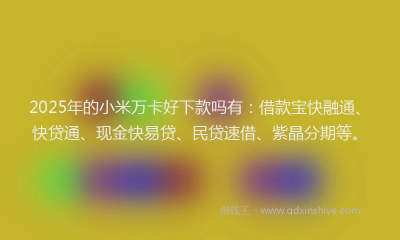 2025年的小米万卡好下款吗有：借款宝快融通、快贷通、现金快易贷、民贷速借、紫晶分期等。