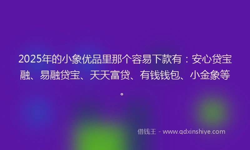 2025年的小象优品里那个容易下款有：安心贷宝融、易融贷宝、天天富贷、有钱钱包、小金象等。