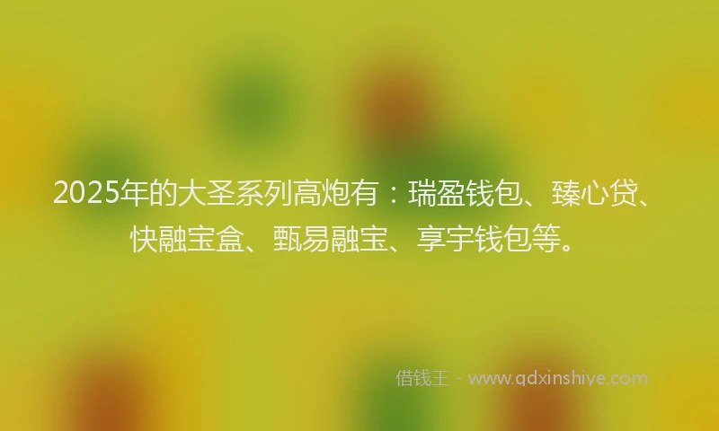 2025年的大圣系列高炮有：瑞盈钱包、臻心贷、快融宝盒、甄易融宝、享宇钱包等。