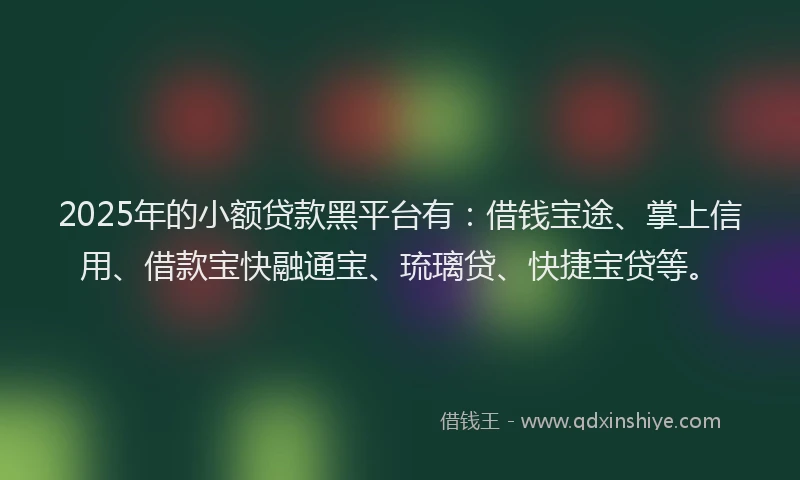 2025年的小额贷款黑平台有：借钱宝途、掌上信用、借款宝快融通宝、琉璃贷、快捷宝贷等。