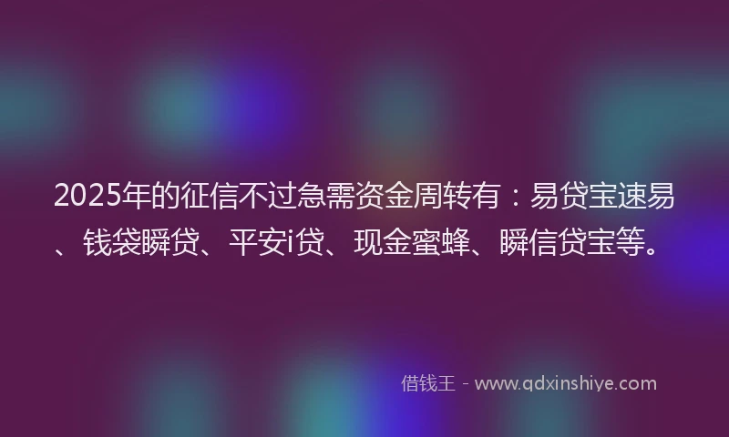 2025年的征信不过急需资金周转有：易贷宝速易、钱袋瞬贷、平安i贷、现金蜜蜂、瞬信贷宝等。