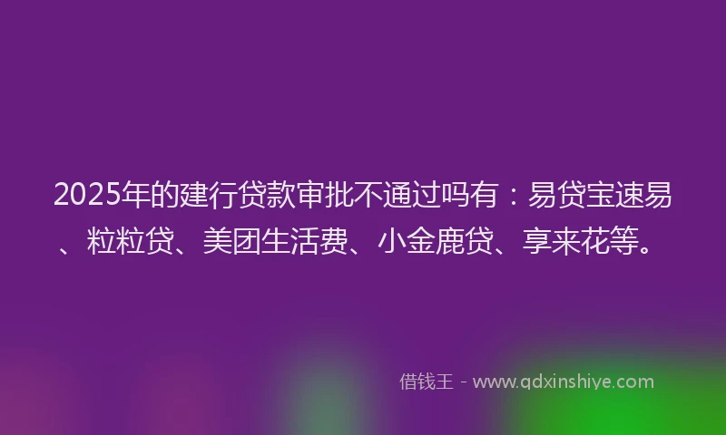 2025年的建行贷款审批不通过吗有：易贷宝速易、粒粒贷、美团生活费、小金鹿贷、享来花等。