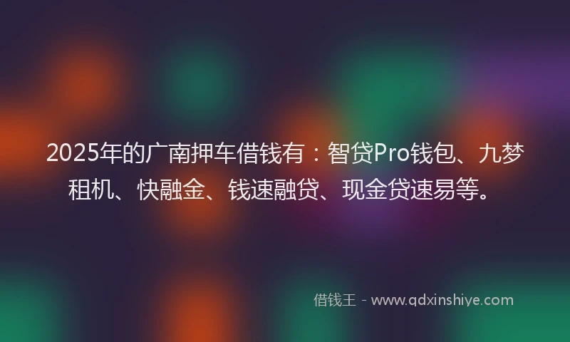 2025年的广南押车借钱有：智贷Pro钱包、九梦租机、快融金、钱速融贷、现金贷速易等。