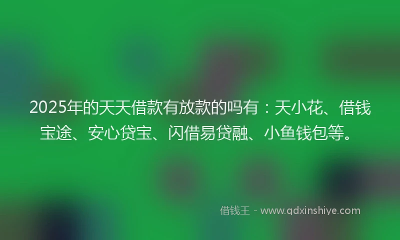 2025年的天天借款有放款的吗有：天小花、借钱宝途、安心贷宝、闪借易贷融、小鱼钱包等。