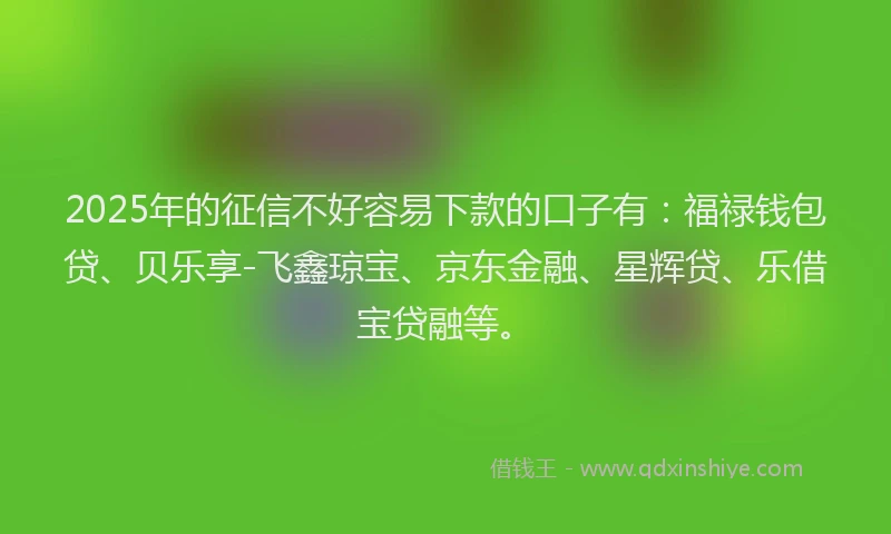 2025年的征信不好容易下款的口子有：福禄钱包贷、贝乐享-飞鑫琼宝、京东金融、星辉贷、乐借宝贷融等。