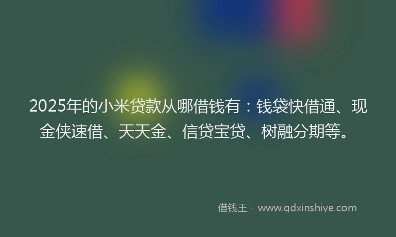 2025年的小米贷款从哪借钱有：钱袋快借通、现金侠速借、天天金、信贷宝贷、树融分期等。