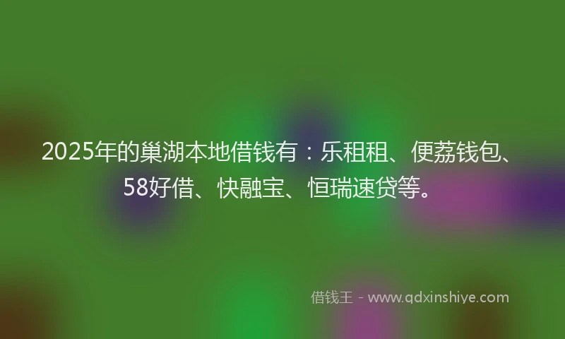 2025年的巢湖本地借钱有：乐租租、便荔钱包、58好借、快融宝、恒瑞速贷等。