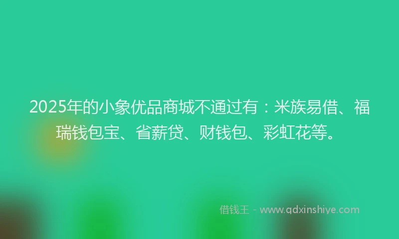 2025年的小象优品商城不通过有：米族易借、福瑞钱包宝、省薪贷、财钱包、彩虹花等。