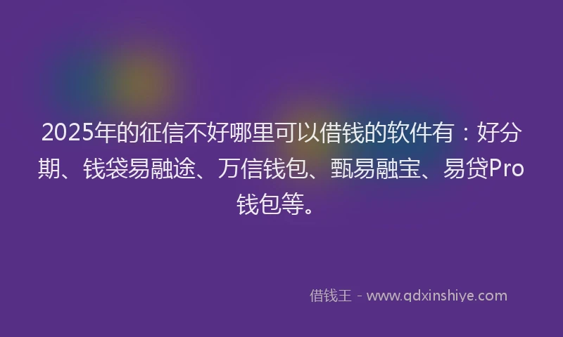 2025年的征信不好哪里可以借钱的软件有：好分期、钱袋易融途、万信钱包、甄易融宝、易贷Pro钱包等。