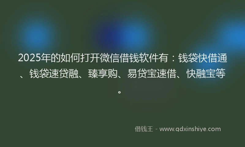 2025年的如何打开微信借钱软件有：钱袋快借通、钱袋速贷融、臻享购、易贷宝速借、快融宝等。