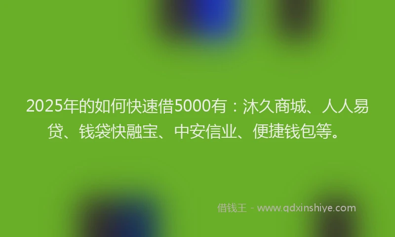 2025年的如何快速借5000有：沐久商城、人人易贷、钱袋快融宝、中安信业、便捷钱包等。