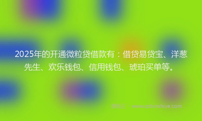2025年的开通微粒贷借款有：借贷易贷宝、洋葱先生、欢乐钱包、信用钱包、琥珀买单等。