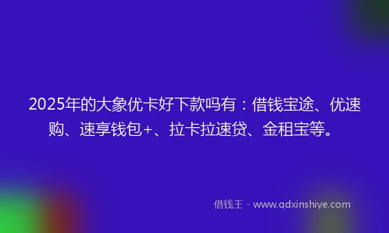 2025年的大象优卡好下款吗有：借钱宝途、优速购、速享钱包+、拉卡拉速贷、金租宝等。