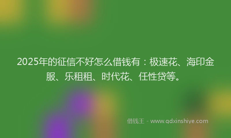 2025年的征信不好怎么借钱有：极速花、海印金服、乐租租、时代花、任性贷等。
