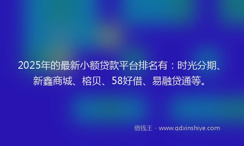 2025年的最新小额贷款平台排名有：时光分期、新鑫商城、榕贝、58好借、易融贷通等。