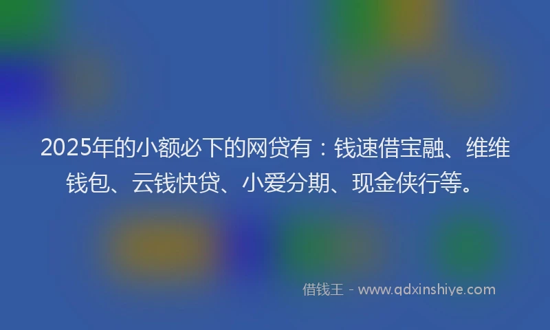 2025年的小额必下的网贷有：钱速借宝融、维维钱包、云钱快贷、小爱分期、现金侠行等。