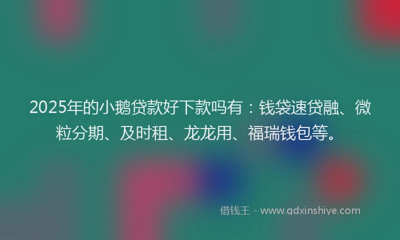 2025年的小鹅贷款好下款吗有：钱袋速贷融、微粒分期、及时租、龙龙用、福瑞钱包等。