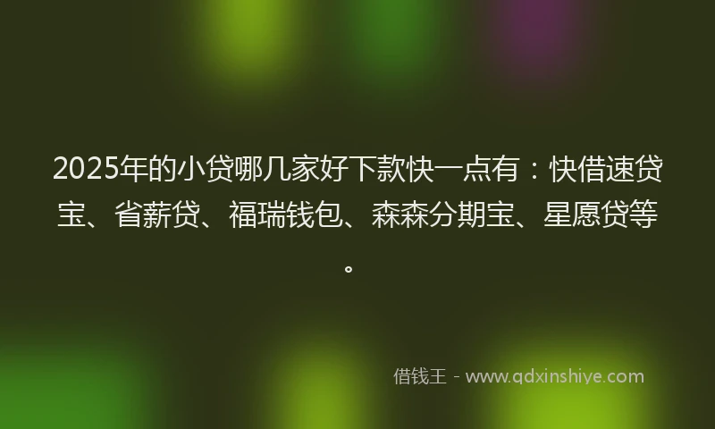 2025年的小贷哪几家好下款快一点有：快借速贷宝、省薪贷、福瑞钱包、森森分期宝、星愿贷等。