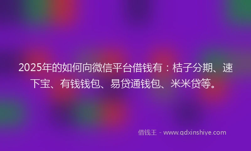 2025年的如何向微信平台借钱有：桔子分期、速下宝、有钱钱包、易贷通钱包、米米贷等。