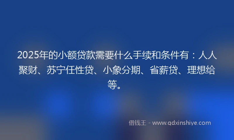 2025年的小额贷款需要什么手续和条件有：人人聚财、苏宁任性贷、小象分期、省薪贷、理想给等。
