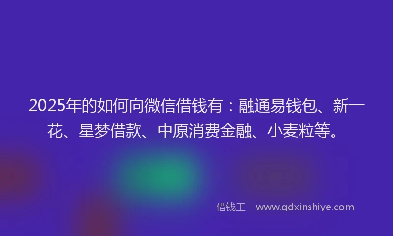 2025年的如何向微信借钱有：融通易钱包、新一花、星梦借款、中原消费金融、小麦粒等。