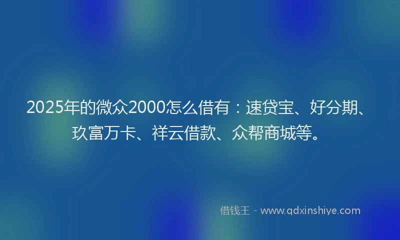 2025年的微众2000怎么借有：速贷宝、好分期、玖富万卡、祥云借款、众帮商城等。
