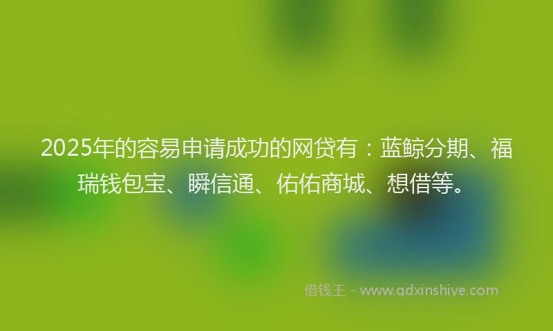 2025年的容易申请成功的网贷有：蓝鲸分期、福瑞钱包宝、瞬信通、佑佑商城、想借等。