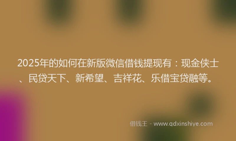 2025年的如何在新版微信借钱提现有：现金侠士、民贷天下、新希望、吉祥花、乐借宝贷融等。