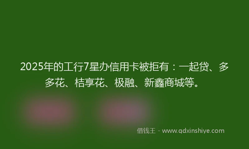 2025年的工行7星办信用卡被拒有：一起贷、多多花、桔享花、极融、新鑫商城等。