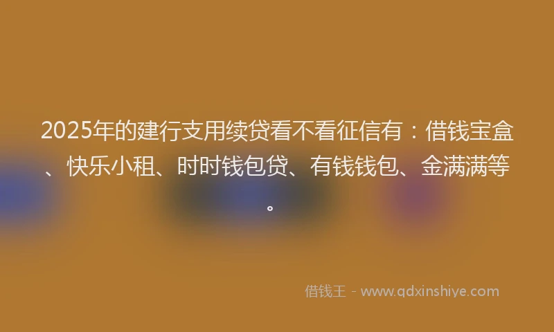2025年的建行支用续贷看不看征信有：借钱宝盒、快乐小租、时时钱包贷、有钱钱包、金满满等。