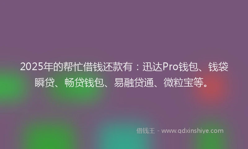 2025年的帮忙借钱还款有：迅达Pro钱包、钱袋瞬贷、畅贷钱包、易融贷通、微粒宝等。