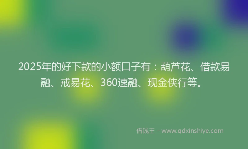 2025年的好下款的小额口子有：葫芦花、借款易融、戒易花、360速融、现金侠行等。
