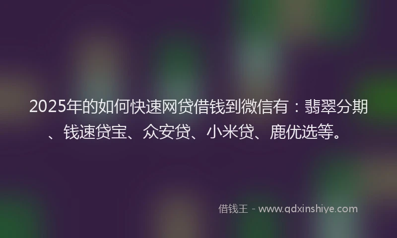2025年的如何快速网贷借钱到微信有：翡翠分期、钱速贷宝、众安贷、小米贷、鹿优选等。