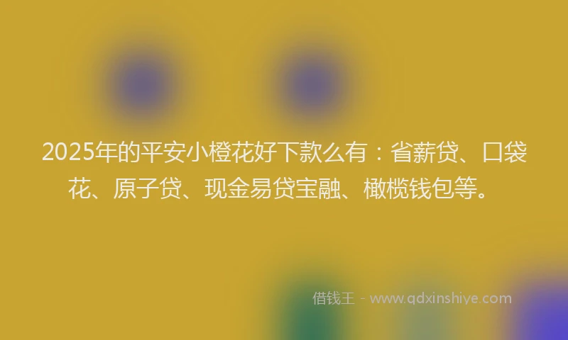 2025年的平安小橙花好下款么有：省薪贷、口袋花、原子贷、现金易贷宝融、橄榄钱包等。