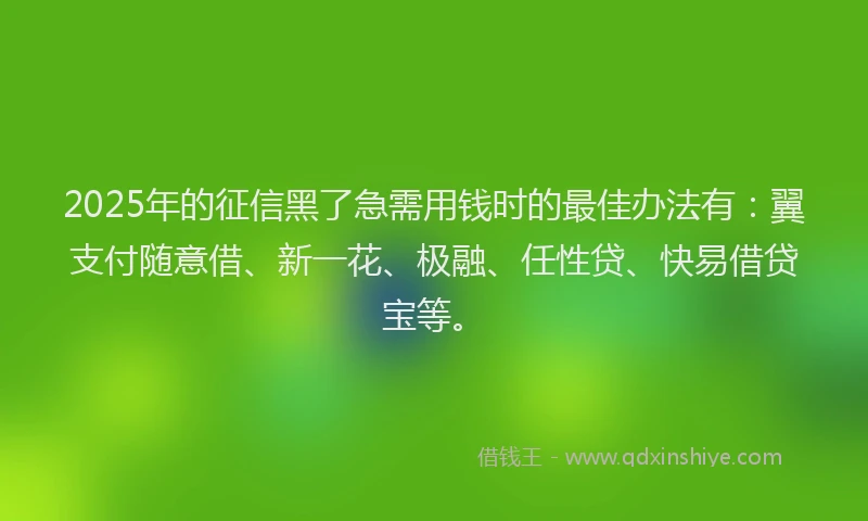 2025年的征信黑了急需用钱时的最佳办法有：翼支付随意借、新一花、极融、任性贷、快易借贷宝等。