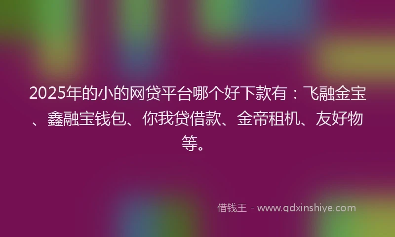 2025年的小的网贷平台哪个好下款有：飞融金宝、鑫融宝钱包、你我贷借款、金帝租机、友好物等。