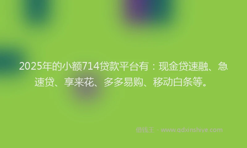 2025年的小额714贷款平台有：现金贷速融、急速贷、享来花、多多易购、移动白条等。