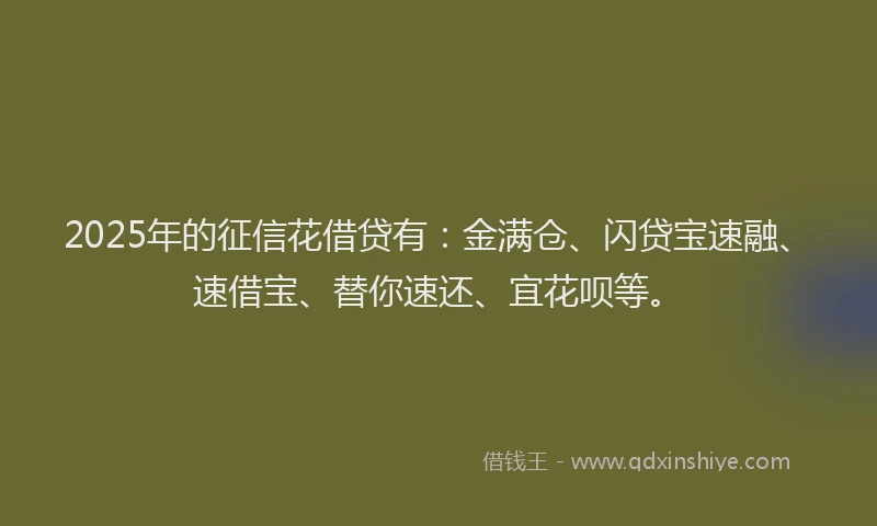 2025年的征信花借贷有：金满仓、闪贷宝速融、速借宝、替你速还、宜花呗等。