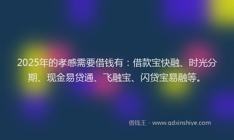 2025年的孝感需要借钱有：借款宝快融、时光分期、现金易贷通、飞融宝、闪贷宝易融等。